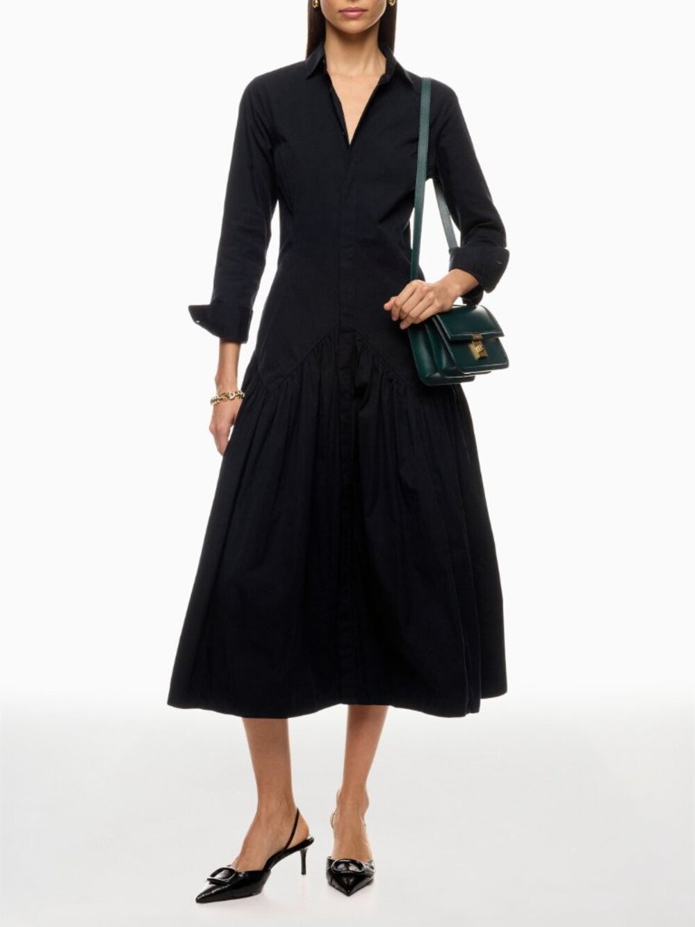 Polo by Ralph Lauren Black Long-Sleeve Tiered Shirt Dress